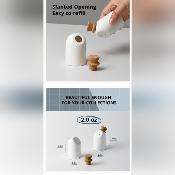 Lifver Salt & Pepper shakers ☆ white porcelain ☆ cork tops ☆ BRAND NEW in box ☆ - Picture 10 of 13